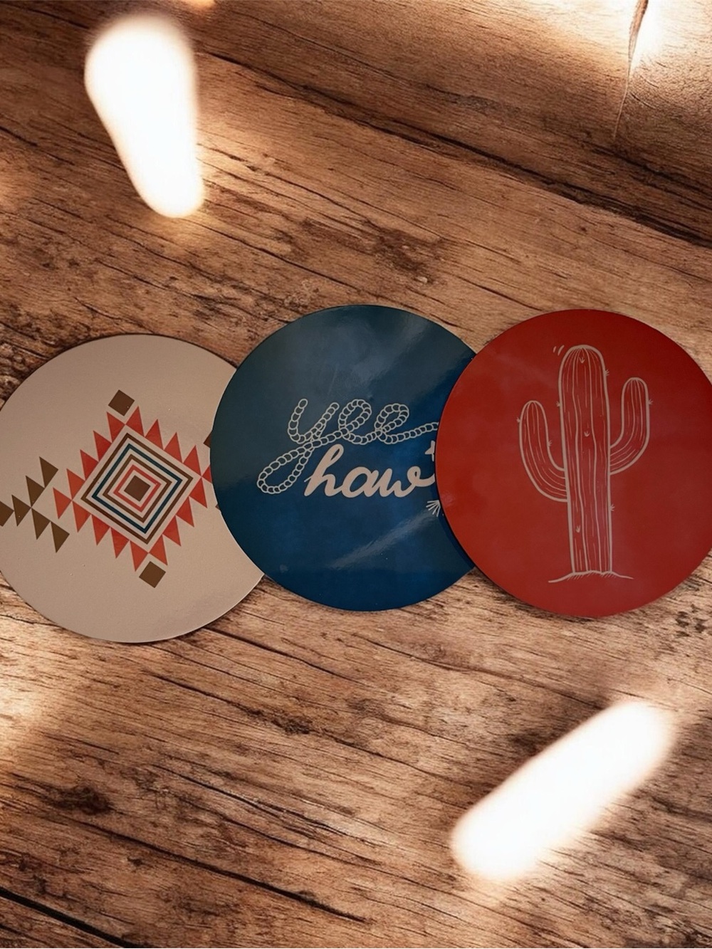 Southwestern Round Drink Coasters Accent Set - Blue, Red, Cream